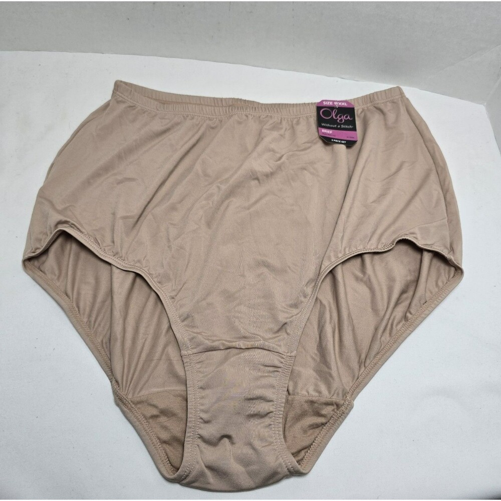 Single Olga 9/XXL Beige Without A Stitch Silky Full Brief Panties #23173J NEW